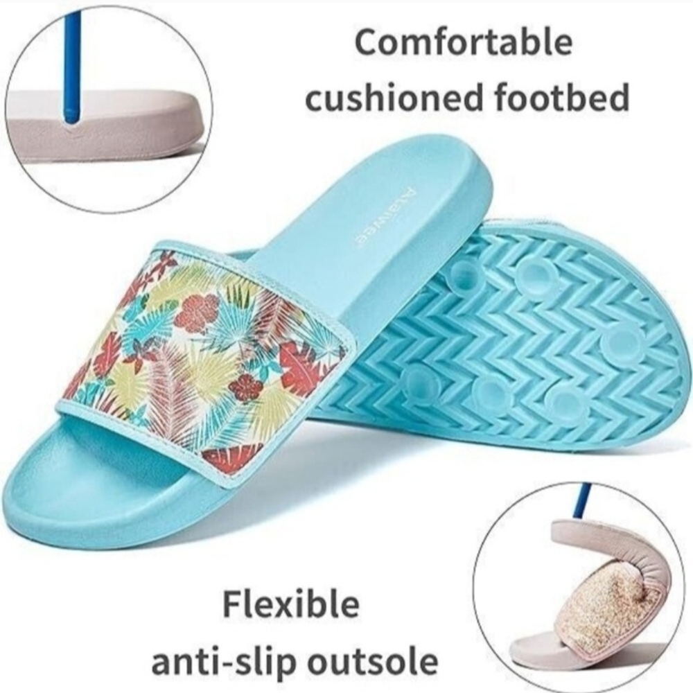 Floral Blue Women's Slippers (Size 8)